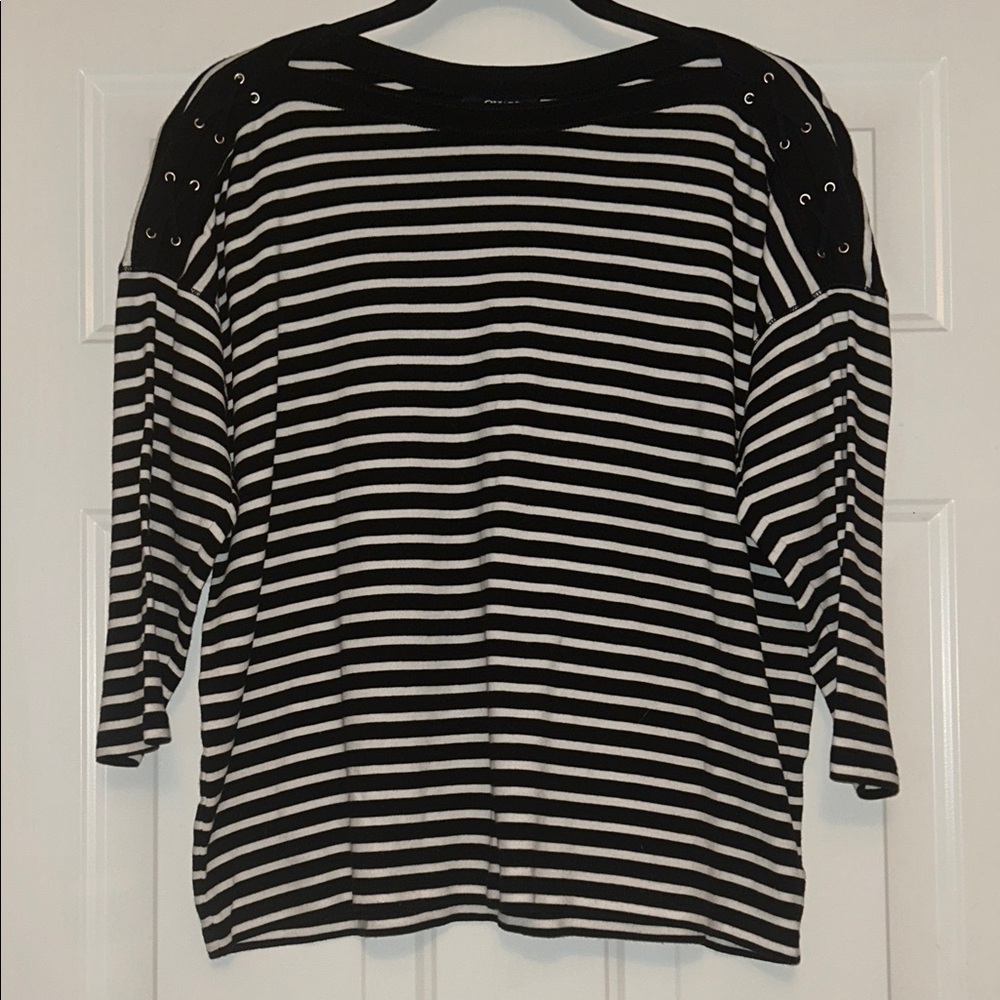 Chaps Ralph Lauren Nautical Cotton Top XL Black White Striped Boatneck Preppy